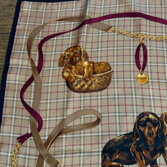 Talbots Vintage 100% Silk Dachshunds Dogs Puppies Square 26” Scarf - Picture 5 of 9